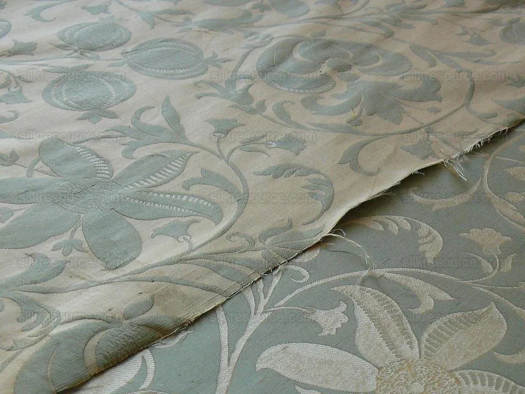 100% Silk Lampas Fairy Tale Pom "seafoam" Blue Aqua Green Cream Josef Frank