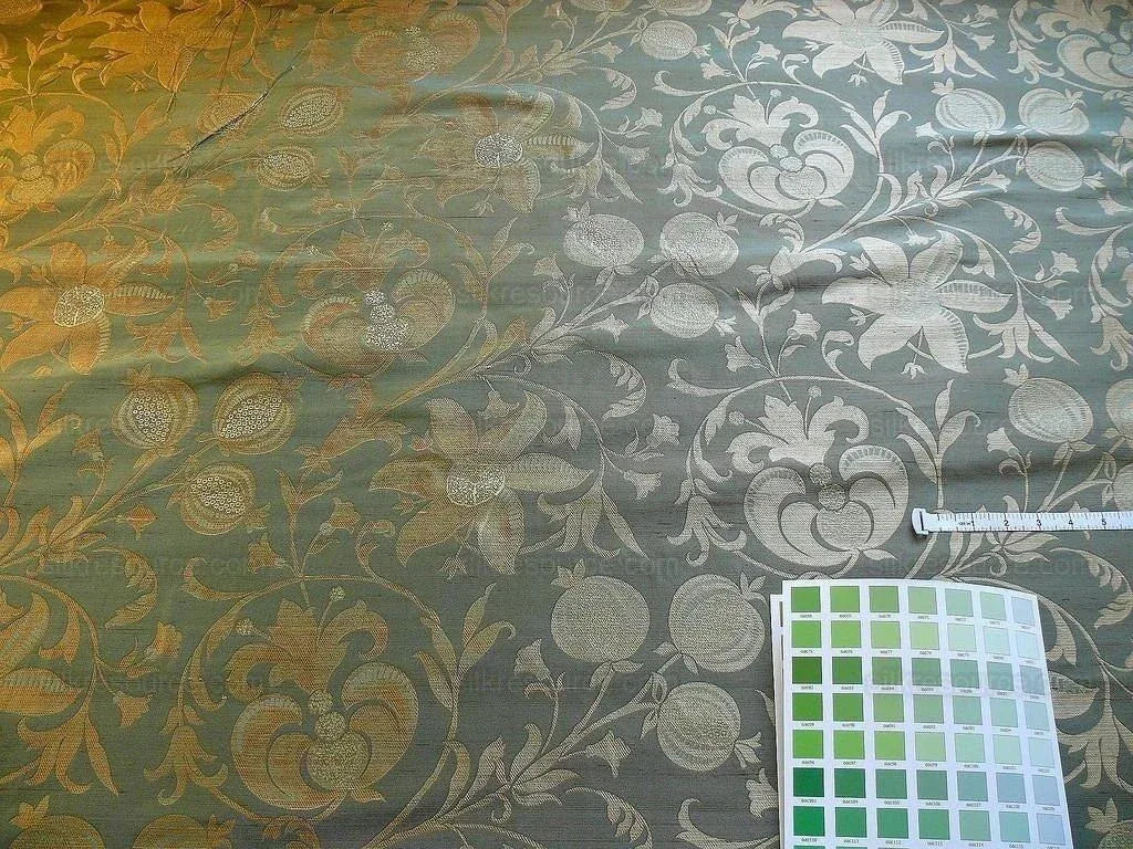 100% Silk Lampas Fairy Tale Pom "spruce" Green Blue Beige Josef Frank