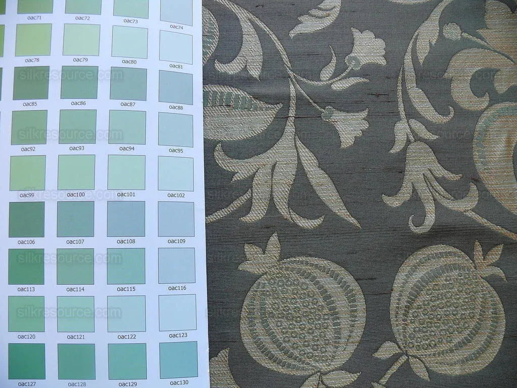 100% Silk Lampas Fairy Tale Pom "spruce" Green Blue Beige Josef Frank