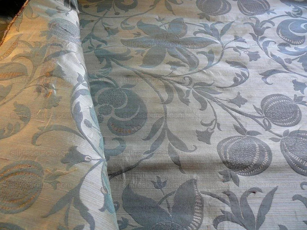 100% Silk Lampas Fairy Tale Pom "spruce" Green Blue Beige Josef Frank