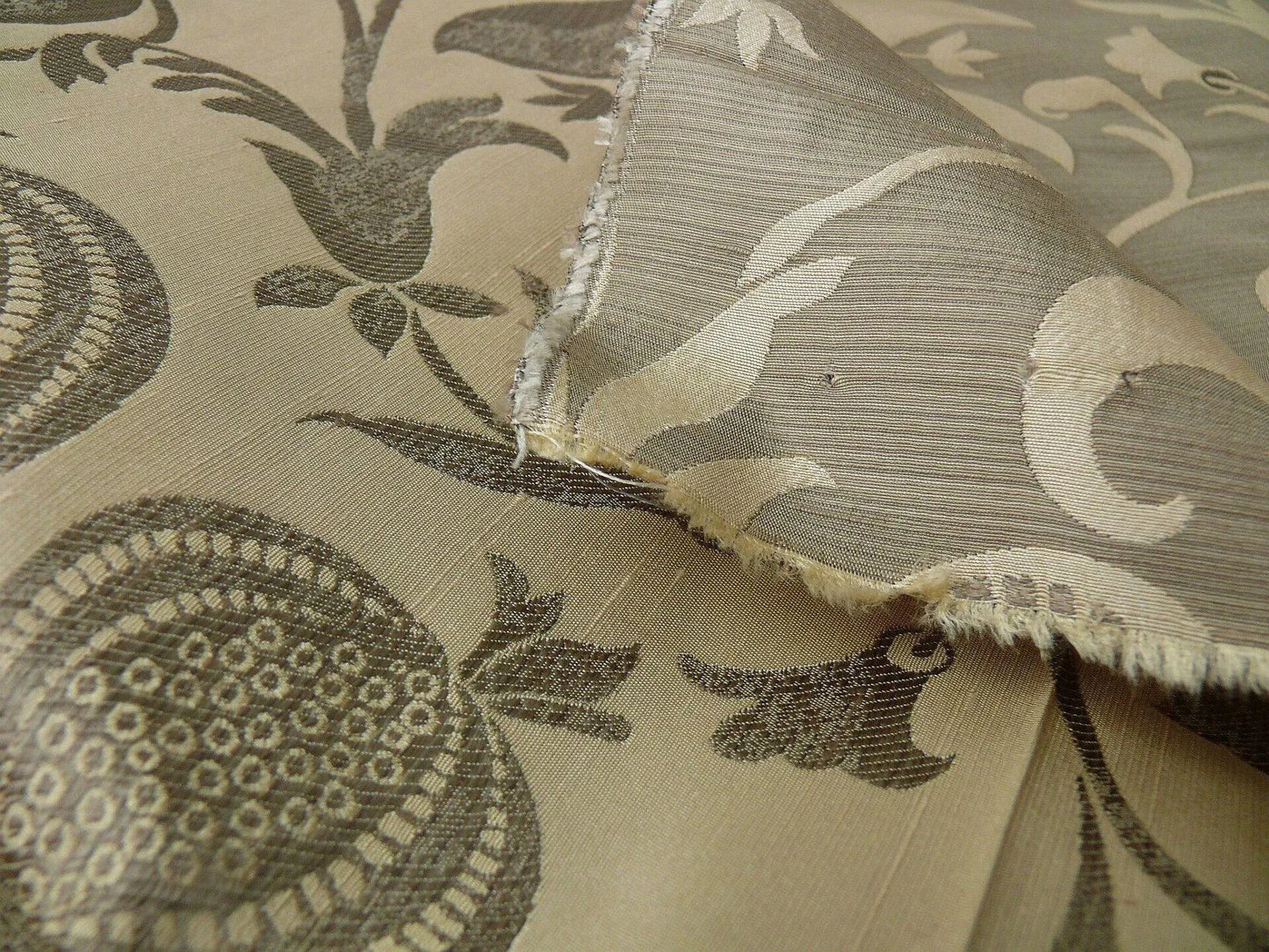 100% Silk Lampas Fairy Tale Pom "silver" Grey Cream White Josef Frank