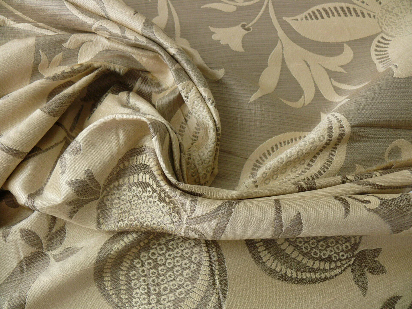 100% Silk Lampas Fairy Tale Pom "silver" Grey Cream White Josef Frank