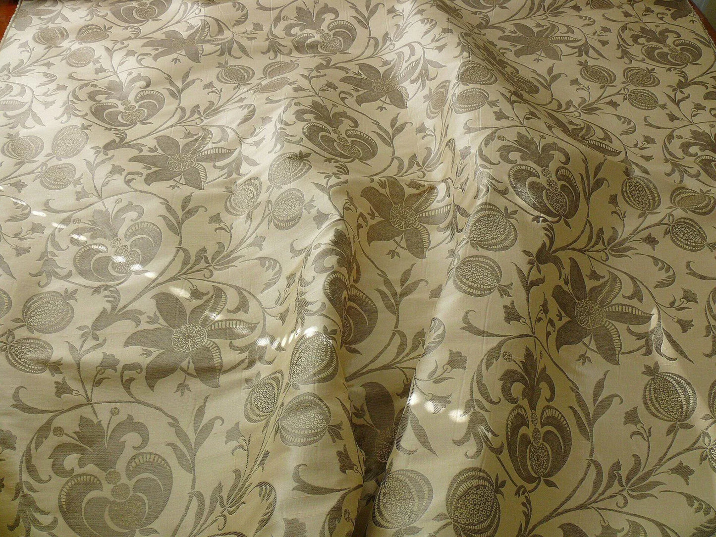 100% Silk Lampas Fairy Tale Pom "silver" Grey Cream White Josef Frank