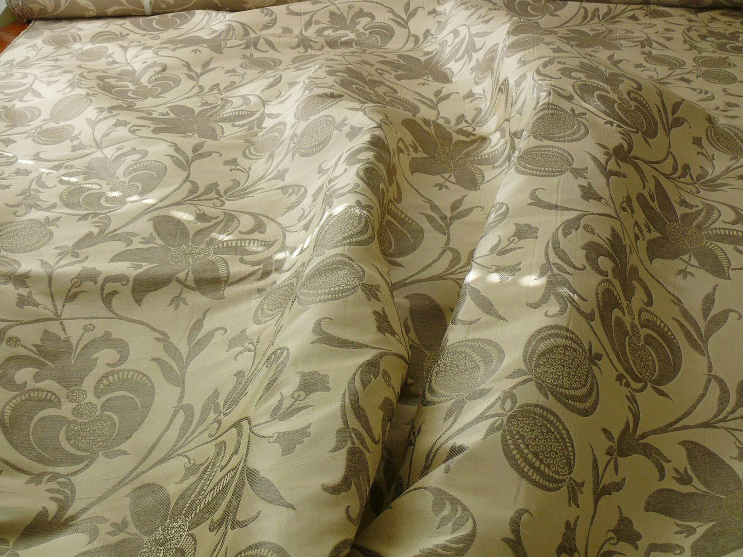 100% Silk Lampas Fairy Tale Pom "silver" Grey Cream White Josef Frank