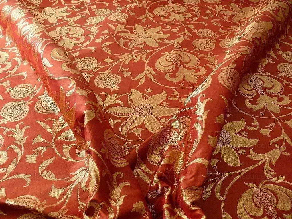 100% Silk Lampas Fairy Tale Pom "russet" Red Gold Josef Frank