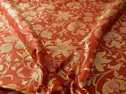 100% Silk Lampas Fairy Tale Pom "russet" Red Gold Josef Frank