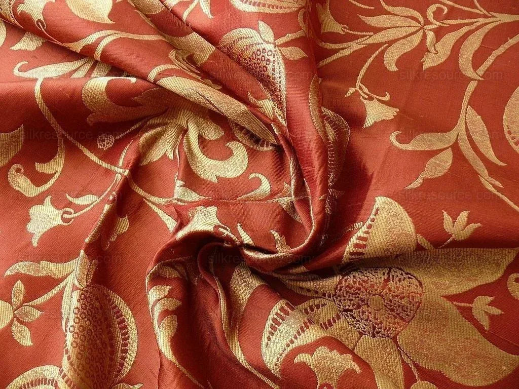 100% Silk Lampas Fairy Tale Pom "russet" Red Gold Josef Frank
