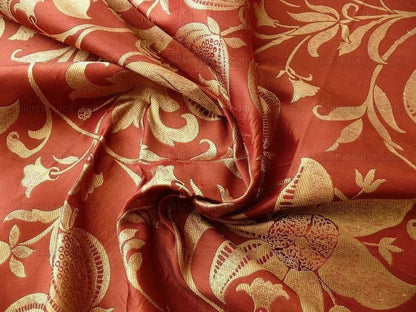 100% Silk Lampas Fairy Tale Pom "russet" Red Gold Josef Frank