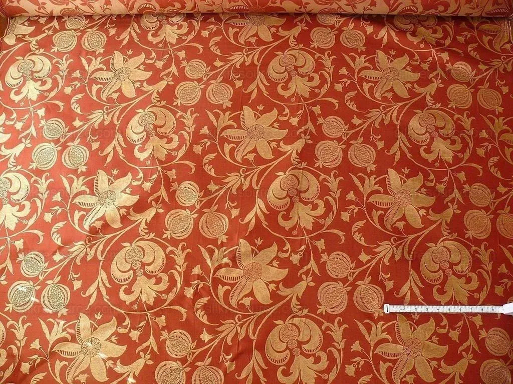 100% Silk Lampas Fairy Tale Pom "russet" Red Gold Josef Frank