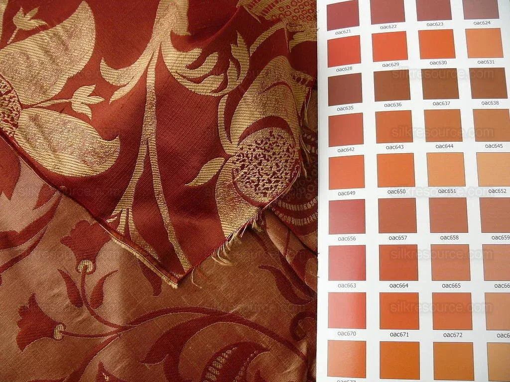 100% Silk Lampas Fairy Tale Pom "russet" Red Gold Josef Frank