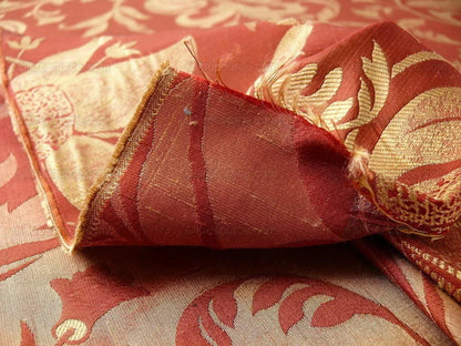 100% Silk Lampas Fairy Tale Pom "russet" Red Gold Josef Frank