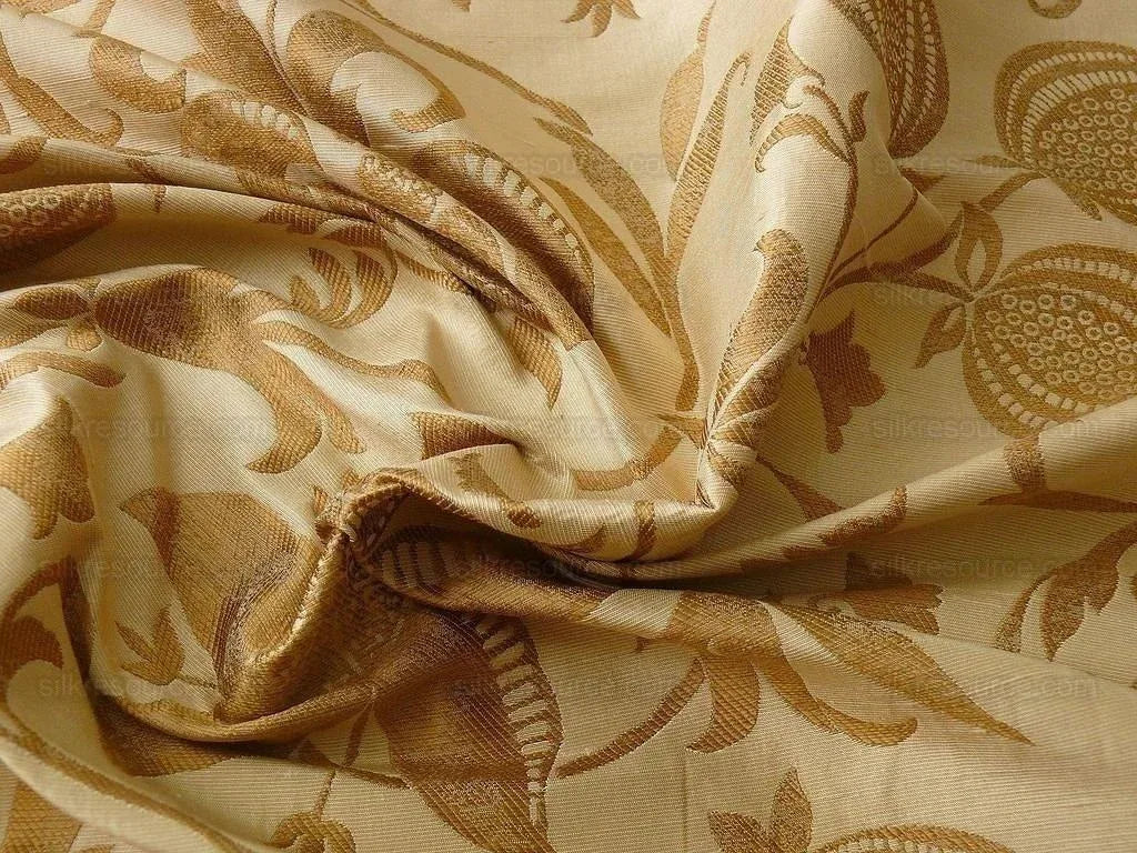 100% Silk Lampas Fairy Tale Pom "antelope" Tan Gold Beige Josef Frank