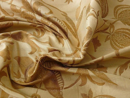 100% Silk Lampas Fairy Tale Pom "antelope" Tan Gold Beige Josef Frank