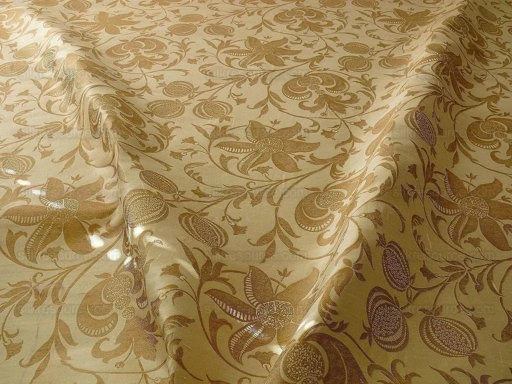 100% Silk Lampas Fairy Tale Pom "antelope" Tan Gold Beige Josef Frank