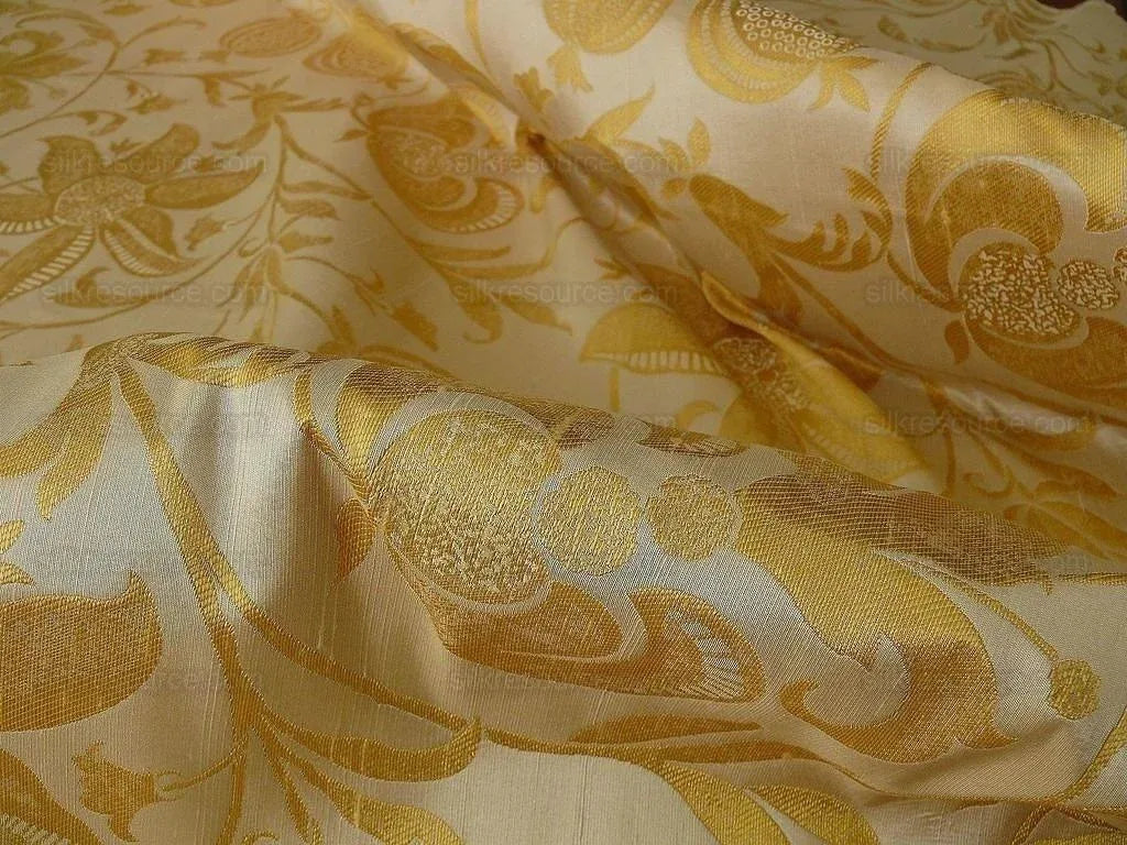 100% Silk Lampas Fairy Tale Pom "gold" Yellow White Josef Frank