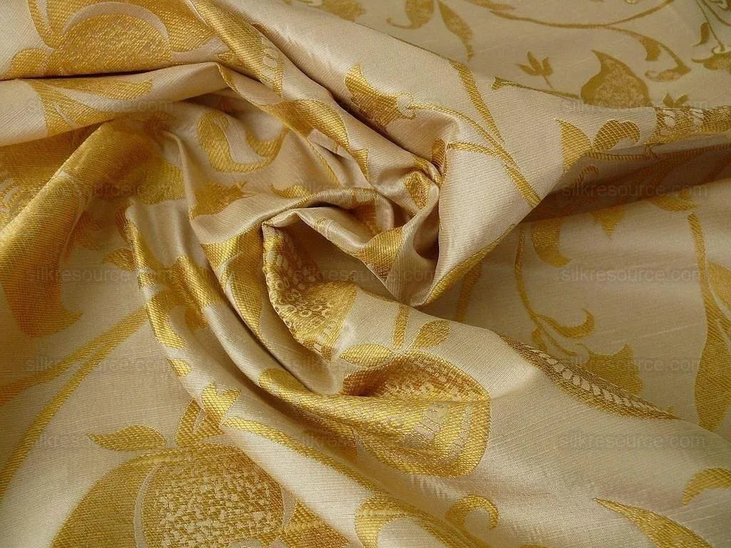 100% Silk Lampas Fairy Tale Pom "gold" Yellow White Josef Frank