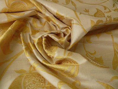 100% Silk Lampas Fairy Tale Pom "gold" Yellow White Josef Frank