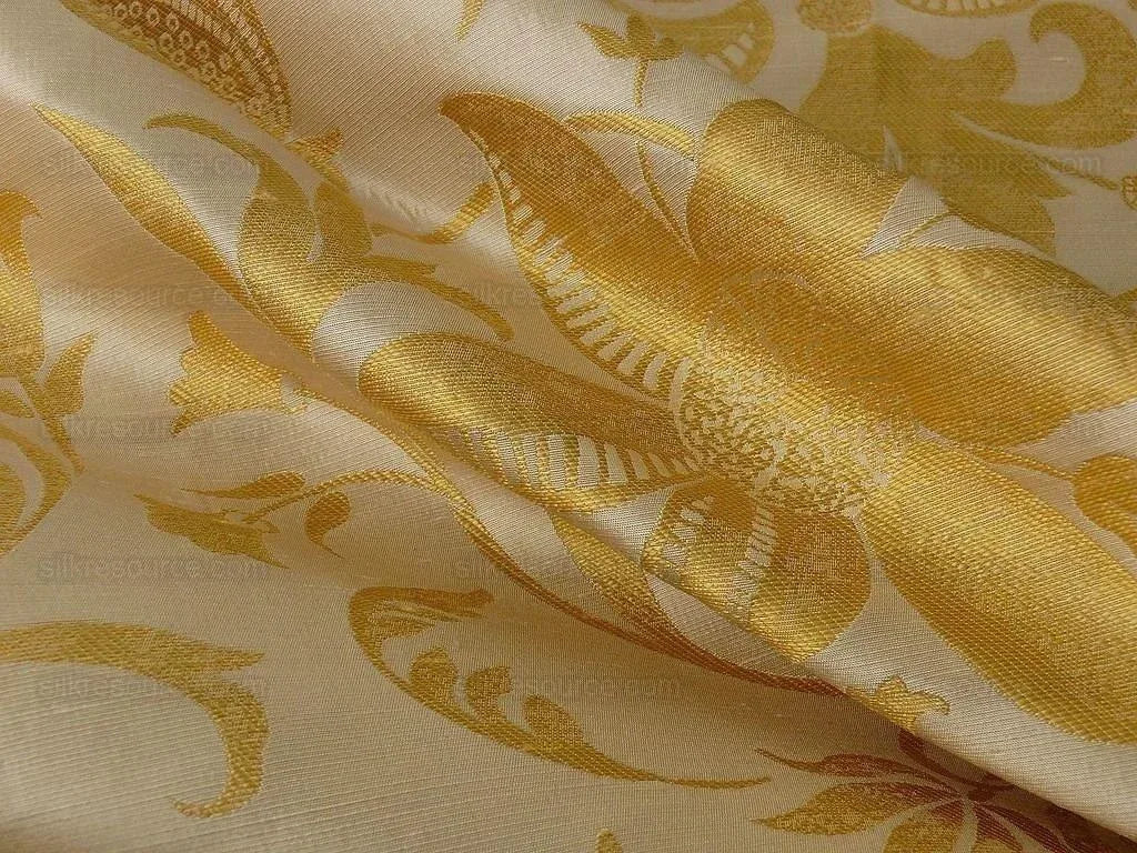 100% Silk Lampas Fairy Tale Pom "gold" Yellow White Josef Frank