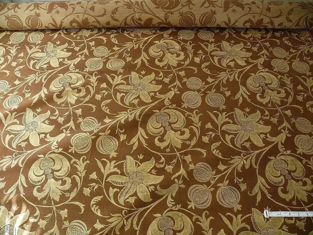 100% Silk Lampas Fairy Tale Pom "sepia" Brown Gold Cream Josef Frank