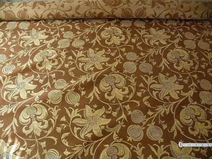 100% Silk Lampas Fairy Tale Pom "sepia" Brown Gold Cream Josef Frank