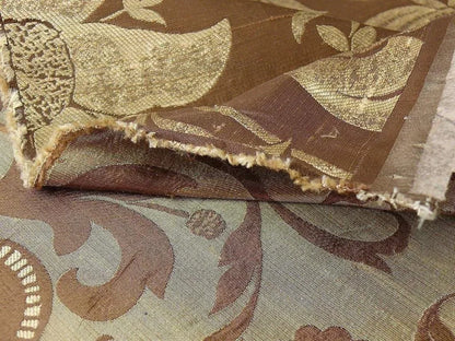 100% Silk Lampas Fairy Tale Pom "sepia" Brown Gold Cream Josef Frank