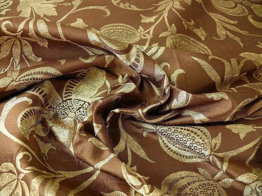 100% Silk Lampas Fairy Tale Pom "sepia" Brown Gold Cream Josef Frank