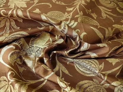 100% Silk Lampas Fairy Tale Pom "sepia" Brown Gold Cream Josef Frank