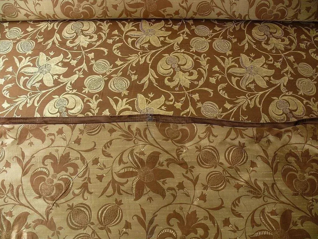 100% Silk Lampas Fairy Tale Pom "sepia" Brown Gold Cream Josef Frank