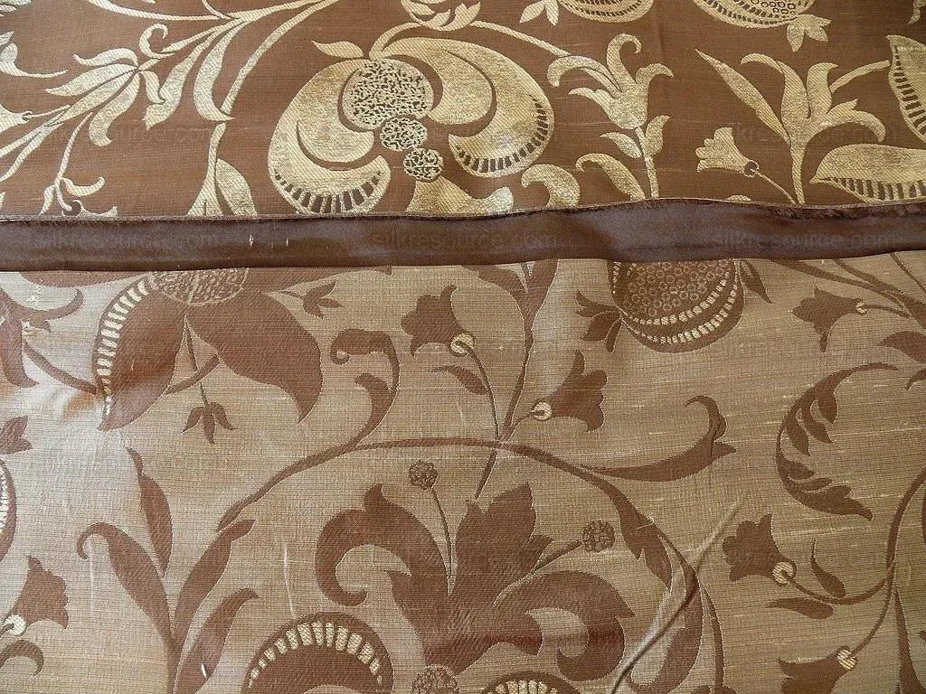 100% Silk Lampas Fairy Tale Pom "sepia" Brown Gold Cream Josef Frank