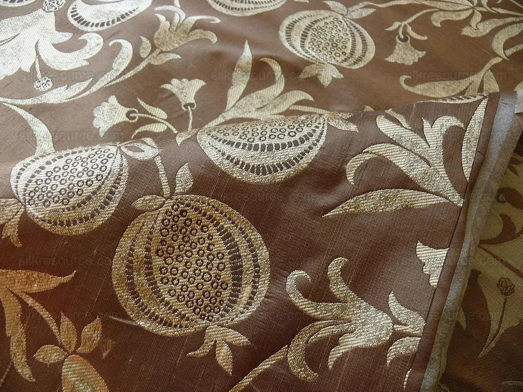 100% Silk Lampas Fairy Tale Pom "sepia" Brown Gold Cream Josef Frank