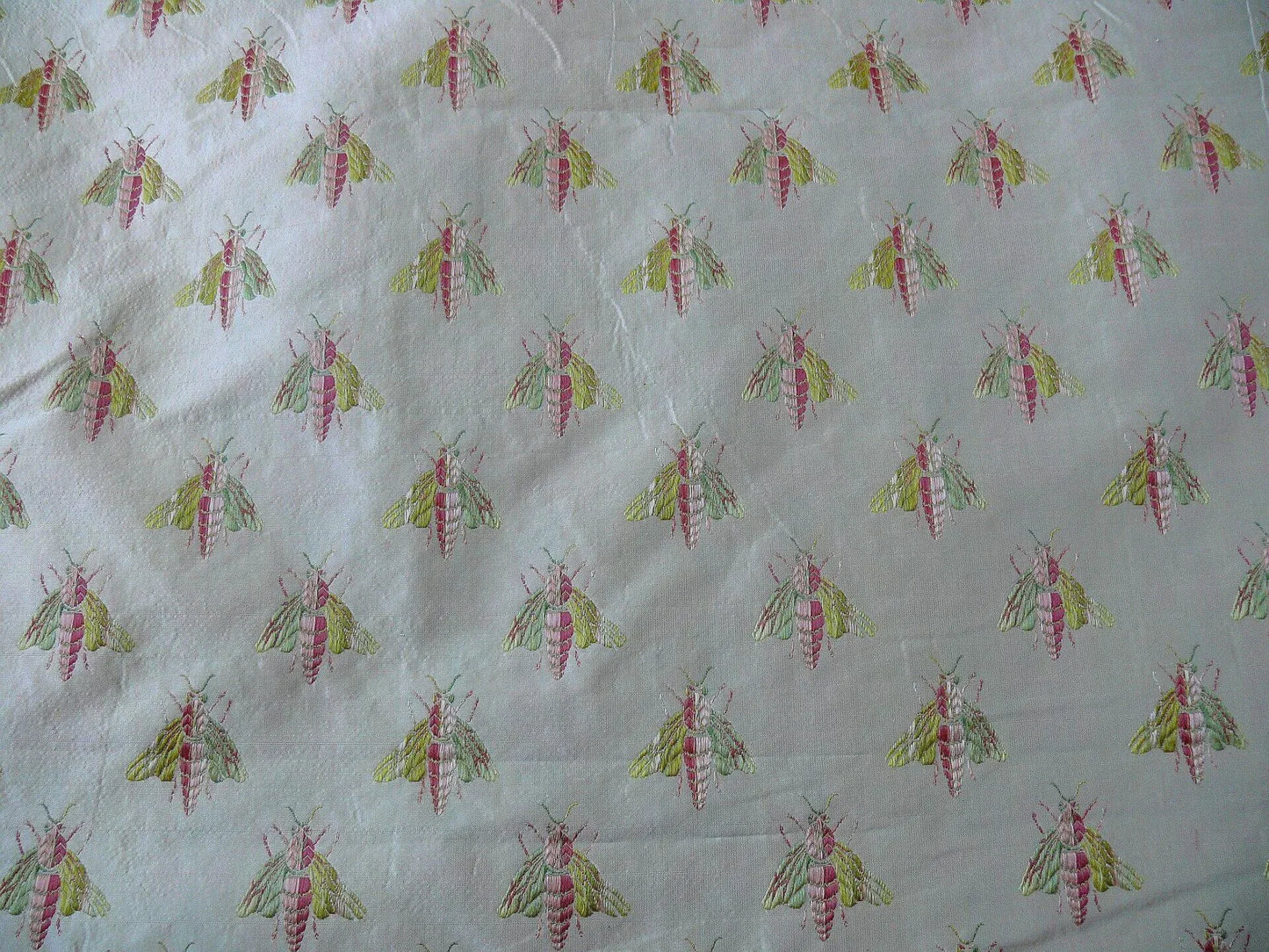 Scalamandre Napoleon Bees 100% Silk Lisere Multi Red Pink Green Gold On Cream