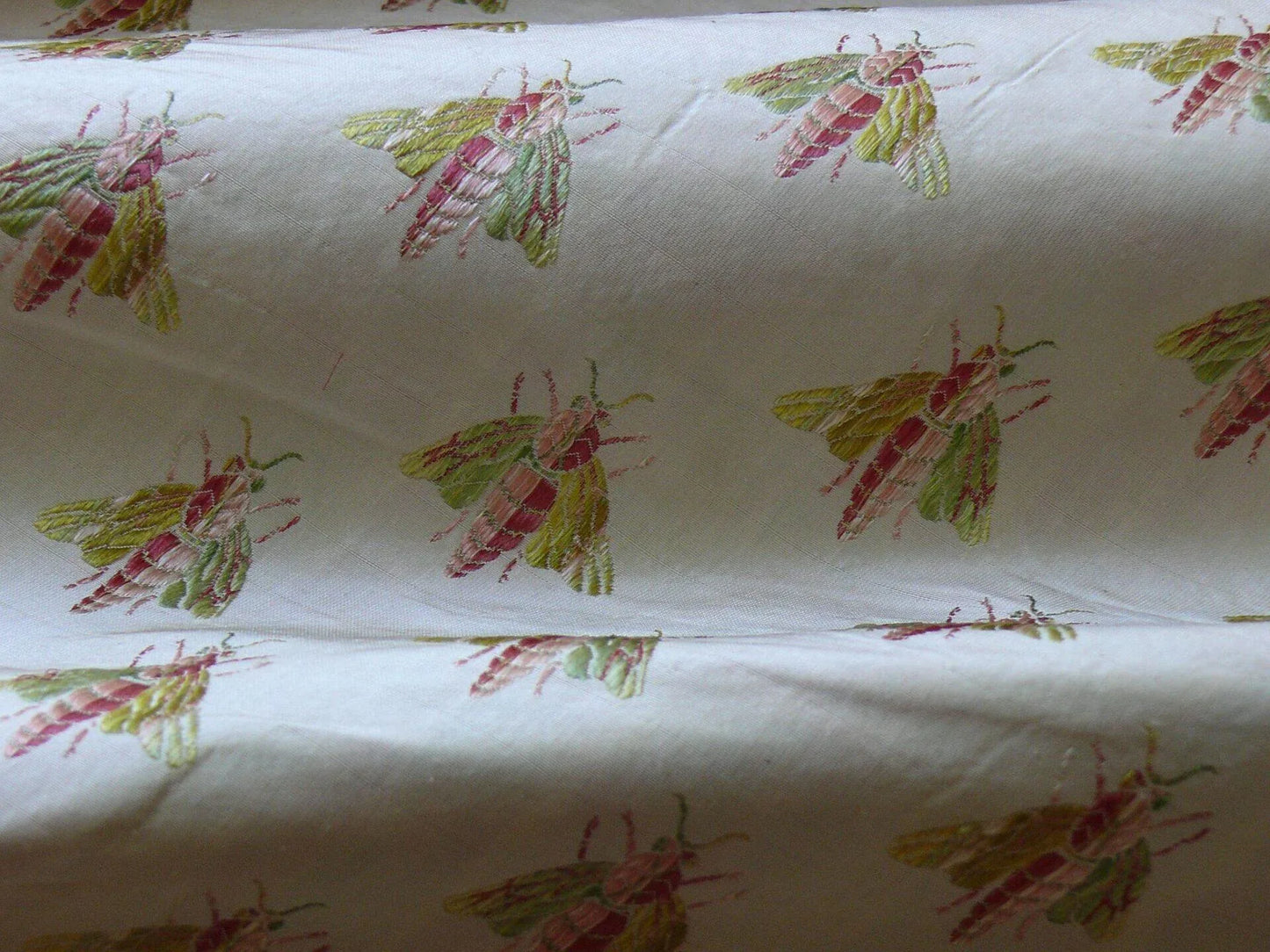Scalamandre Napoleon Bees 100% Silk Lisere Multi Red Pink Green Gold On Cream
