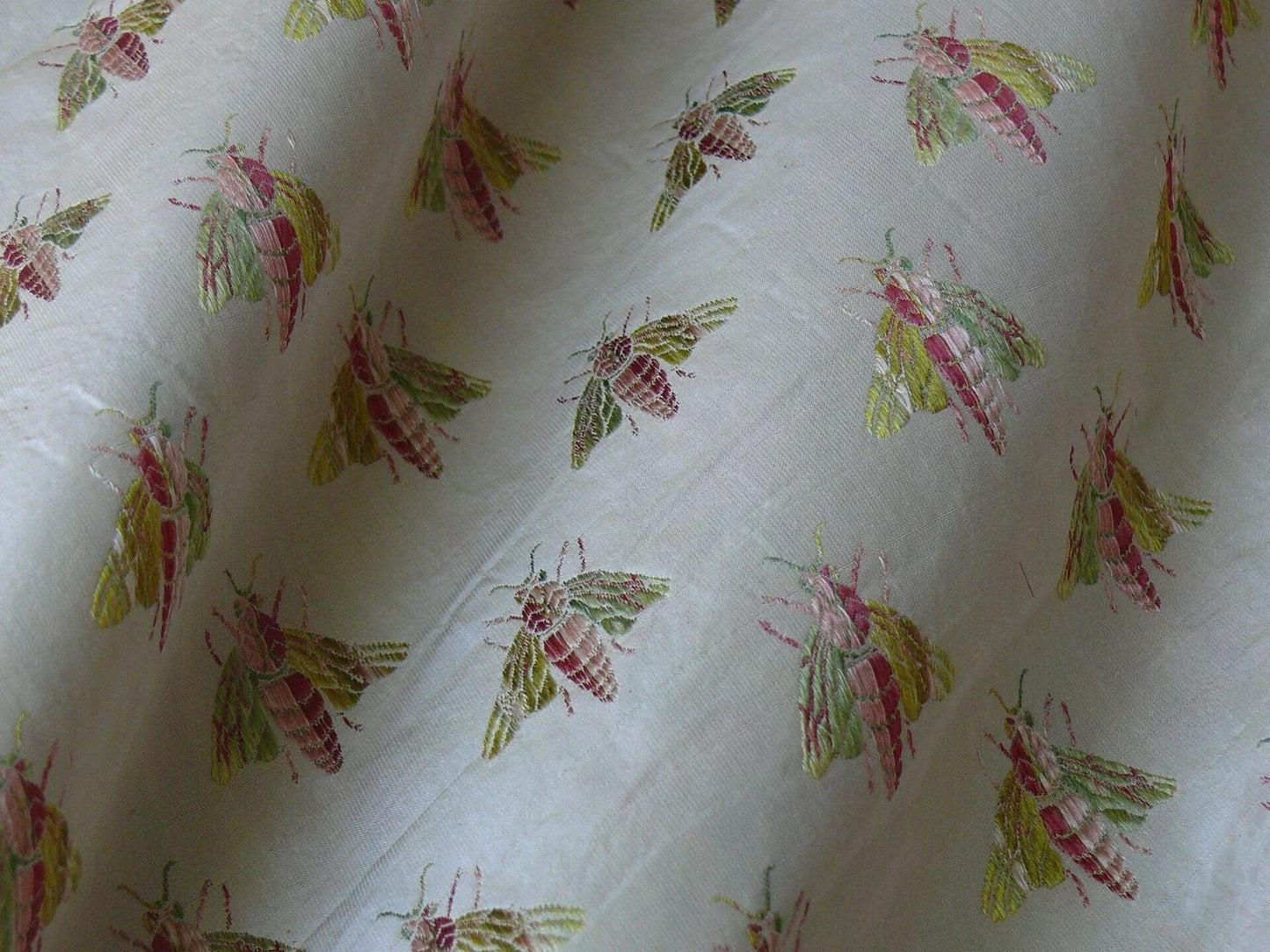 Scalamandre Napoleon Bees 100% Silk Lisere Multi Red Pink Green Gold On Cream