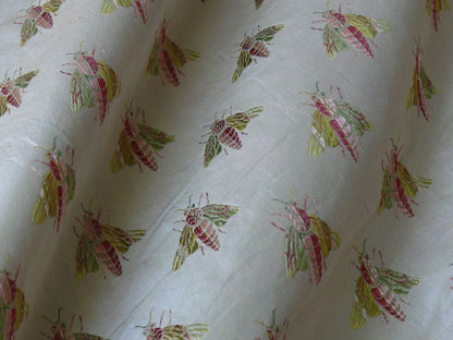 Scalamandre Napoleon Bees 100% Silk Lisere Multi Red Pink Green Gold On Cream