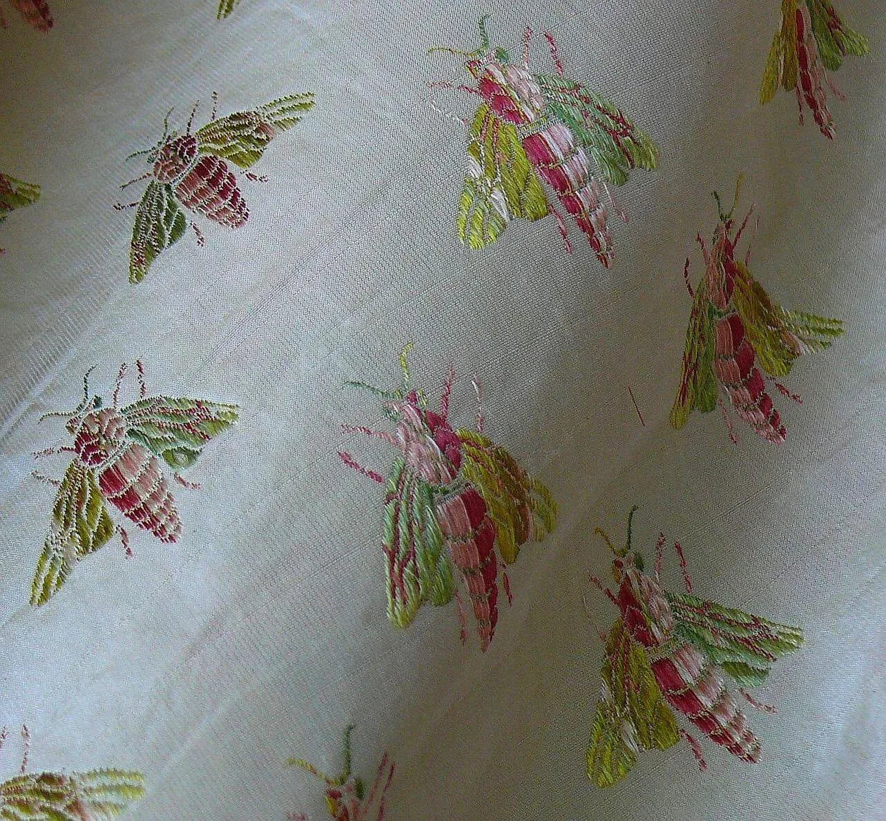 Scalamandre Napoleon Bees 100% Silk Lisere Multi Red Pink Green Gold On Cream