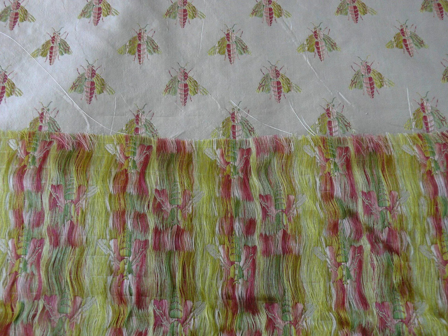 Scalamandre Napoleon Bees 100% Silk Lisere Multi Red Pink Green Gold On Cream