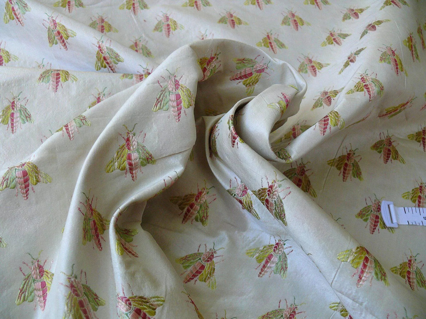 Scalamandre Napoleon Bees 100% Silk Lisere Multi Red Pink Green Gold On Cream