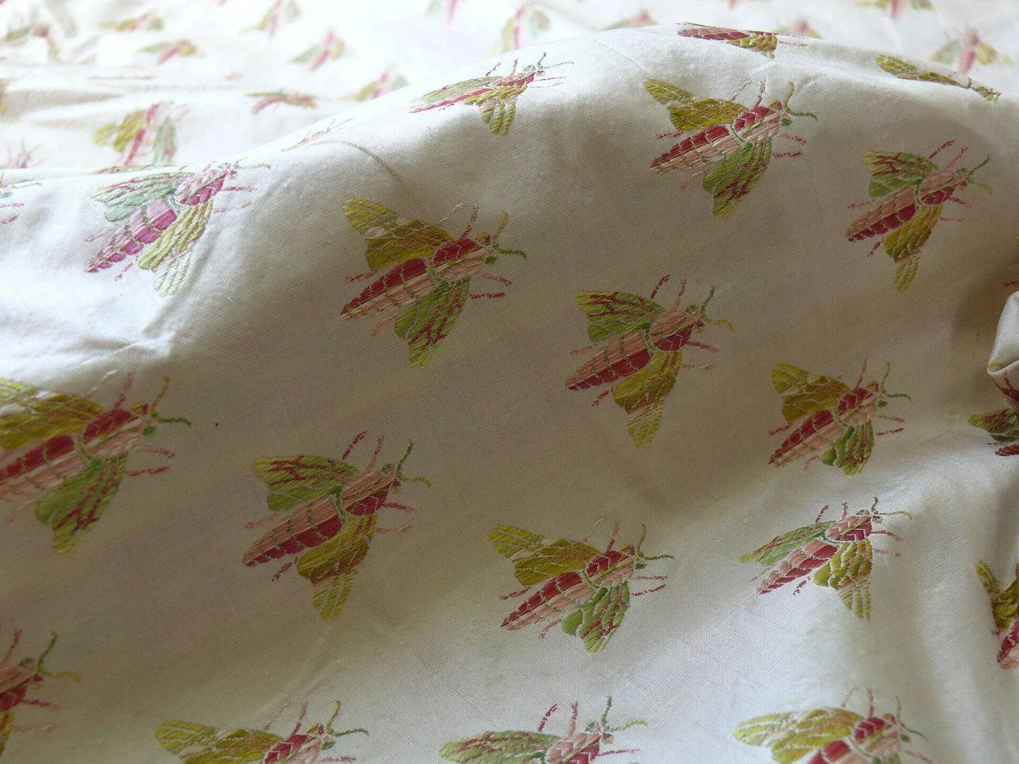 Scalamandre Napoleon Bees 100% Silk Lisere Multi Red Pink Green Gold On Cream