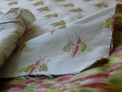 Scalamandre Napoleon Bees 100% Silk Lisere Multi Red Pink Green Gold On Cream