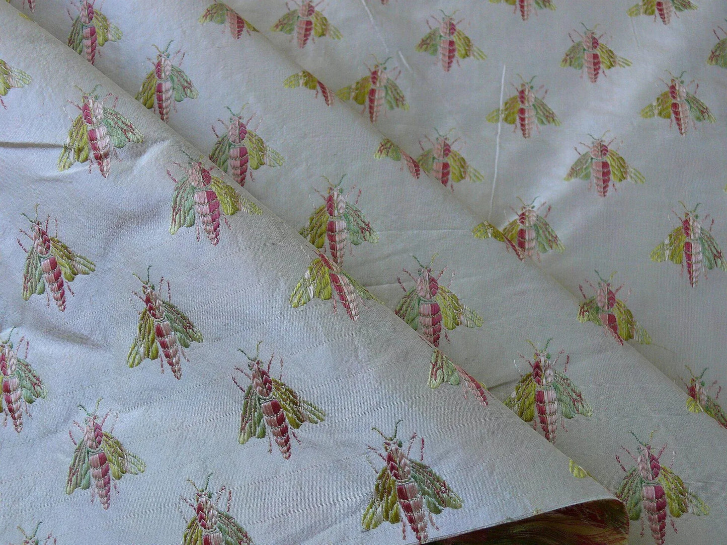 Scalamandre Napoleon Bees 100% Silk Lisere Multi Red Pink Green Gold On Cream