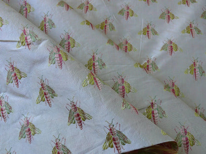 Scalamandre Napoleon Bees 100% Silk Lisere Multi Red Pink Green Gold On Cream