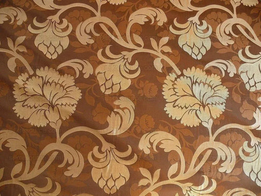 100% Silk Lampas Carnation Crewel "cognac" Brown Gold Reversible Layered