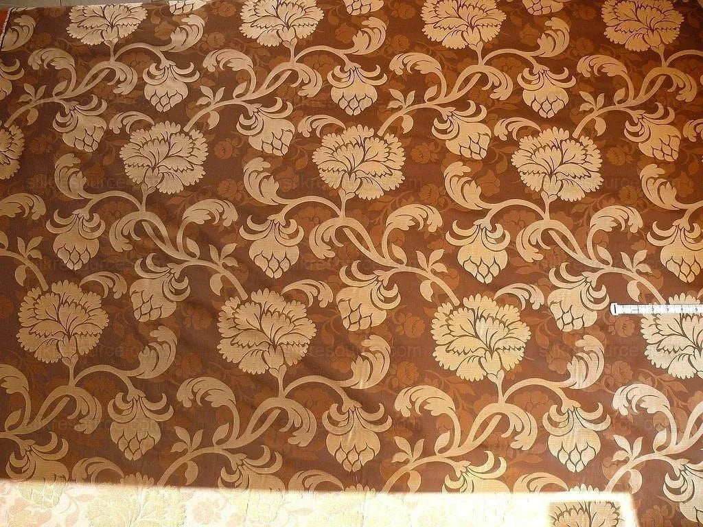 100% Silk Lampas Carnation Crewel "cognac" Brown Gold Reversible Layered
