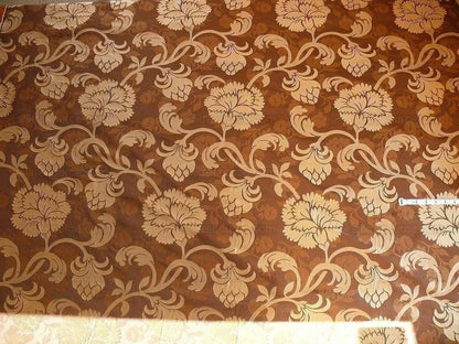 100% Silk Lampas Carnation Crewel "cognac" Brown Gold Reversible Layered