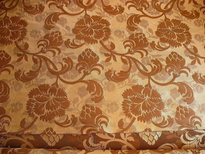 100% Silk Lampas Carnation Crewel "cognac" Brown Gold Reversible Layered