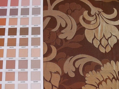 100% Silk Lampas Carnation Crewel "cognac" Brown Gold Reversible Layered