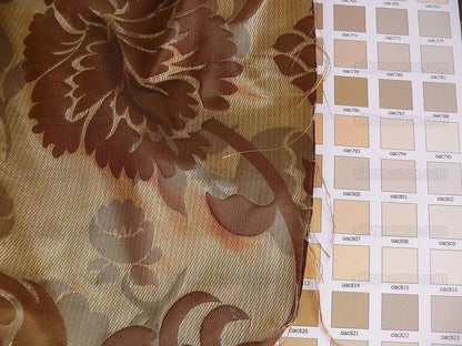 100% Silk Lampas Carnation Crewel "cognac" Brown Gold Reversible Layered