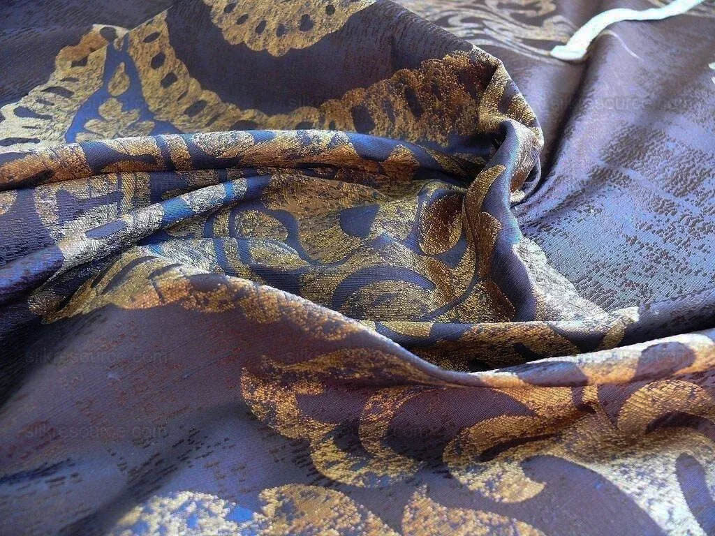 Koplavitch 100% Silk Damask Giant Paisley "nocturne" Indigo Deep Blue Gold Copper MSRP USD 340/y