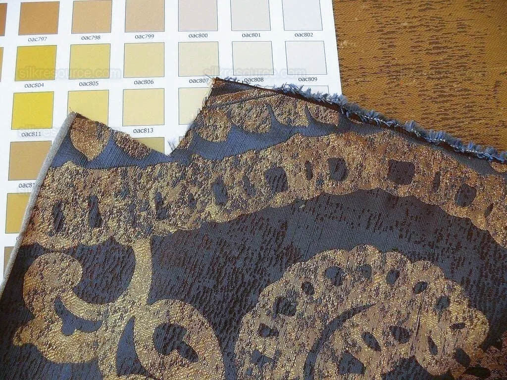Koplavitch 100% Silk Damask Giant Paisley "nocturne" Indigo Deep Blue Gold Copper MSRP USD 340/y
