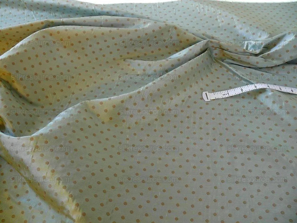 100% Silk Damask Jacquard Polka Dot "coin" French Blue Copper Gold Heavy Reversible